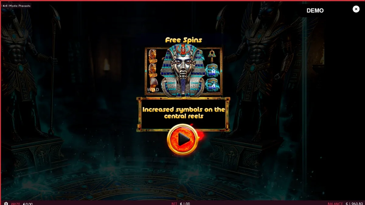 Interface do jogo de slot Mystic Pharaoh com tema egípcio